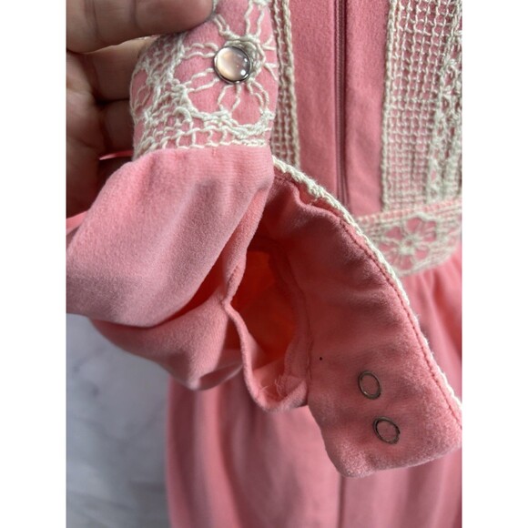 Vtg 60s 70s Prairie Loungewear House Dress M Hostess Coat Robe Bubble Gum Pink - Picture 15 of 16